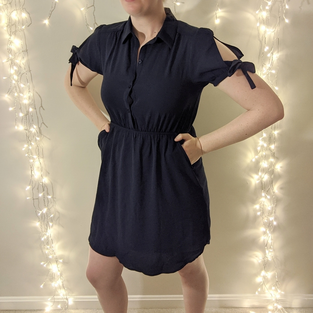 Monteau NWT Tie Sleeve Navy Blue Dress
